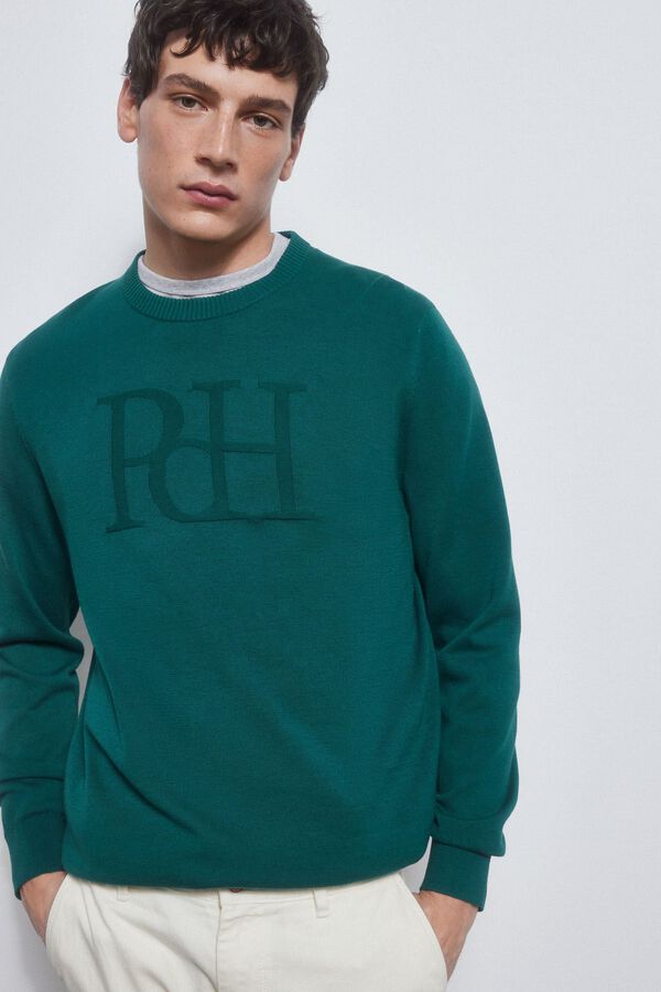 Pedro del Hierro Fine jersey-knit cotton big logo sweater  Green