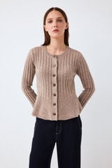 Pedro del Hierro Ribbed peplum jacket with buttons Ecru