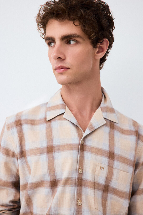 Pedro del Hierro Plaid camp collar shirt Beige
