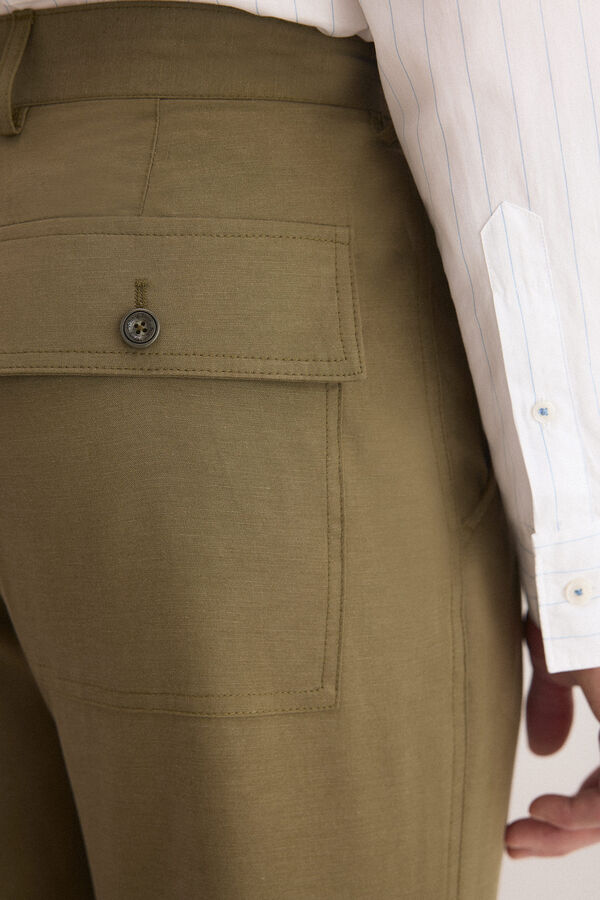 Pedro del Hierro Linen worker regular trousers Green