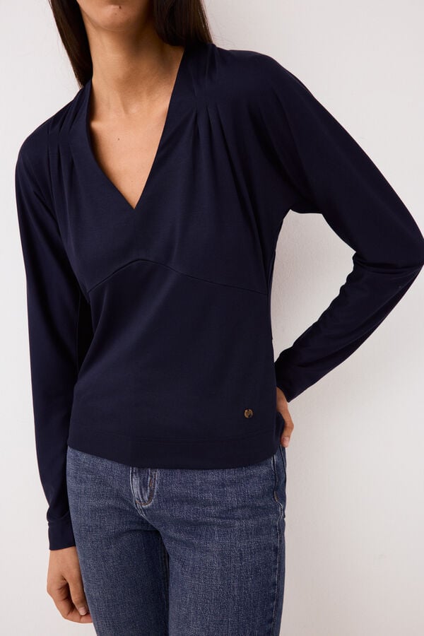 Pedro del Hierro V-neck long sleeve T-shirt Blue