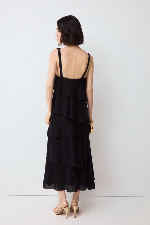 Pedro del Hierro Vestido flor volantes Negro