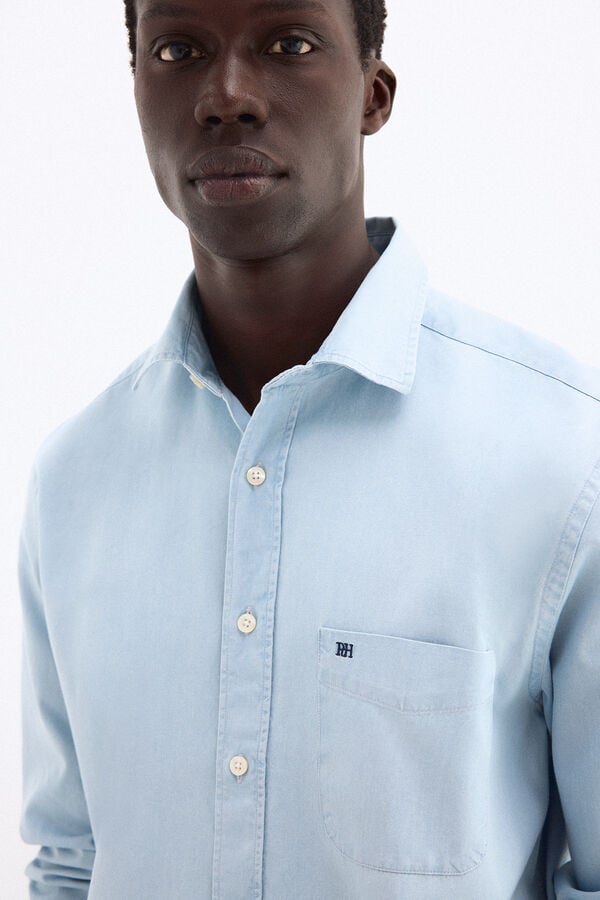 Pedro del Hierro Camisa denim tejido italiano Azul