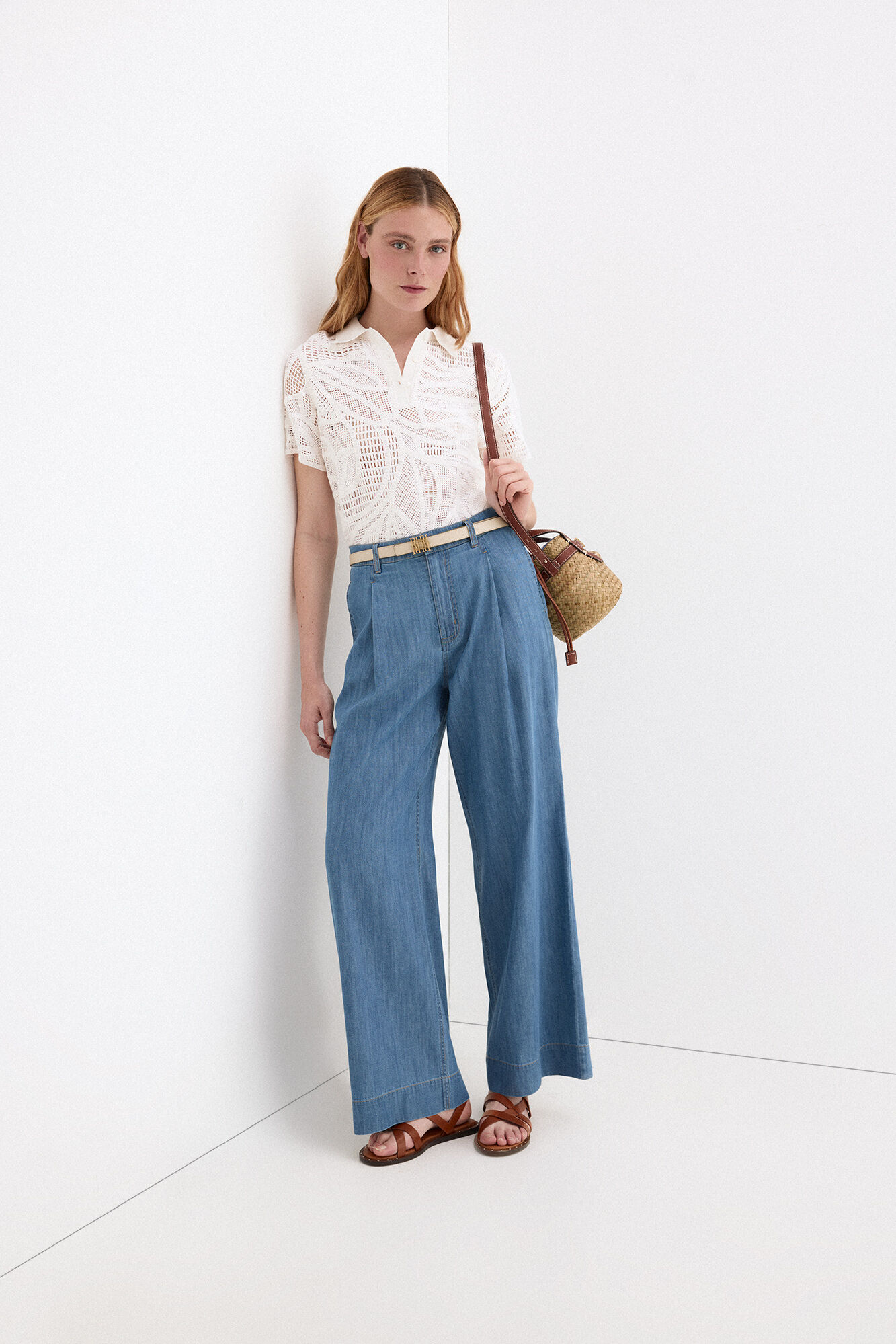 Pedro del Hierro Raffia-effect bucket bag