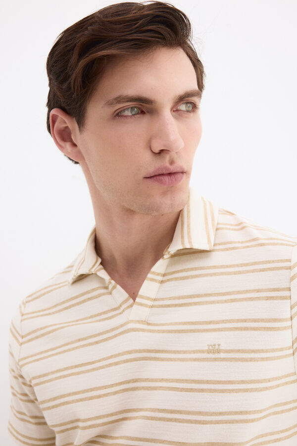 Pedro del Hierro Striped rustic polo shirt Ecru