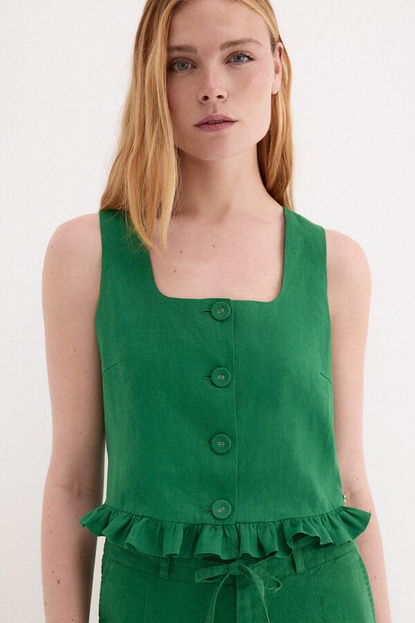 Pedro del Hierro Linen ruffle gilet Green