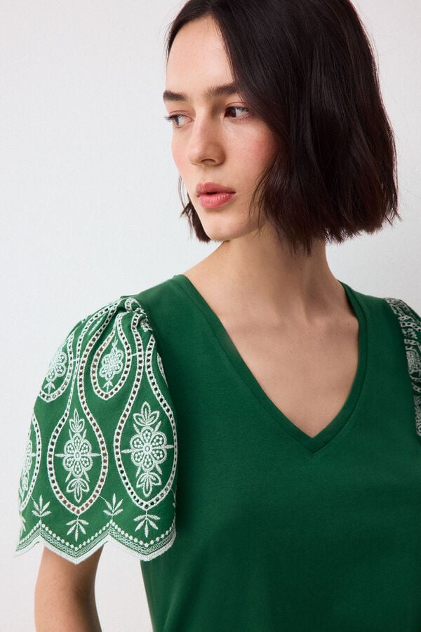 Pedro del Hierro T-shirt manga com folho bordado Verde