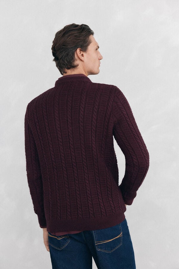Pedro del Hierro Cable knit wool round neck jumper Burgundy