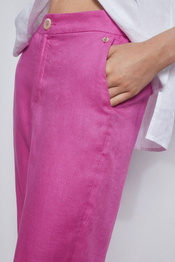 Pedro del Hierro Straight fit cropped linen trousers Purple