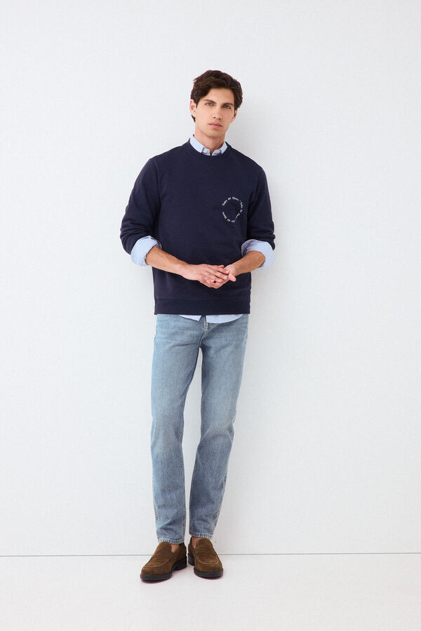 Pedro del Hierro Sweatshirt com logo gola caixa Azul