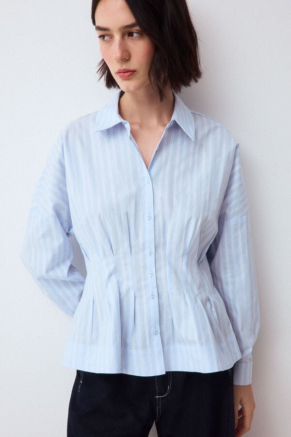 Pedro del Hierro Striped pintuck shirt Blue
