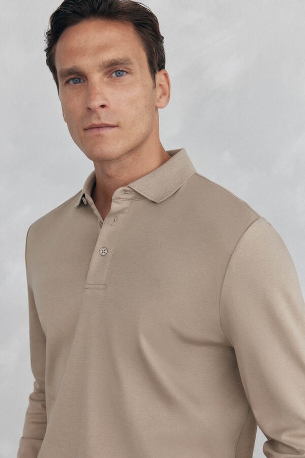 Pedro del Hierro Mercerized long sleeve polo shirt Beige
