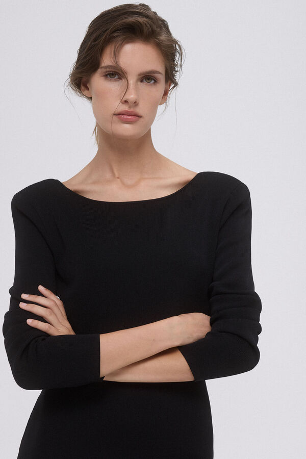 Pedro del Hierro Vestido tricot com franjas Preto