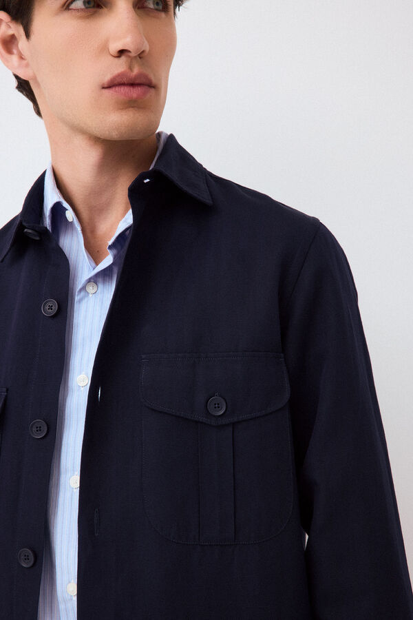 Pedro del Hierro Plain tencel linen overshirt Blue