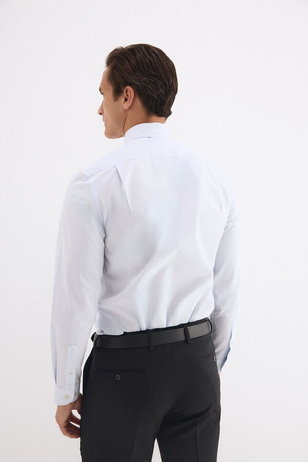 Pedro del Hierro Striped non-iron stain-resistant dress shirt Blue