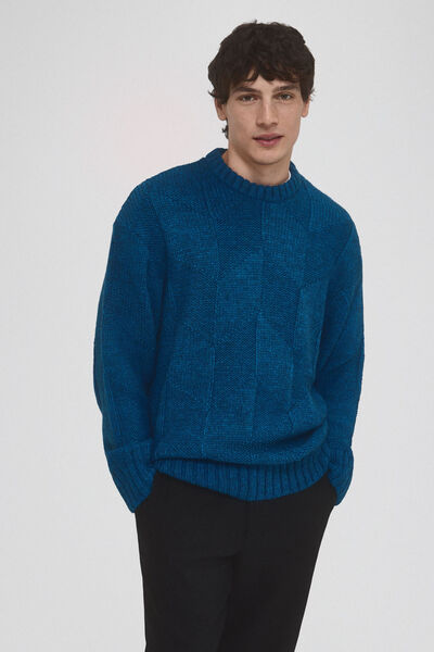 Pedro del Hierro Thick wool herringbone parade jersey Turquoise