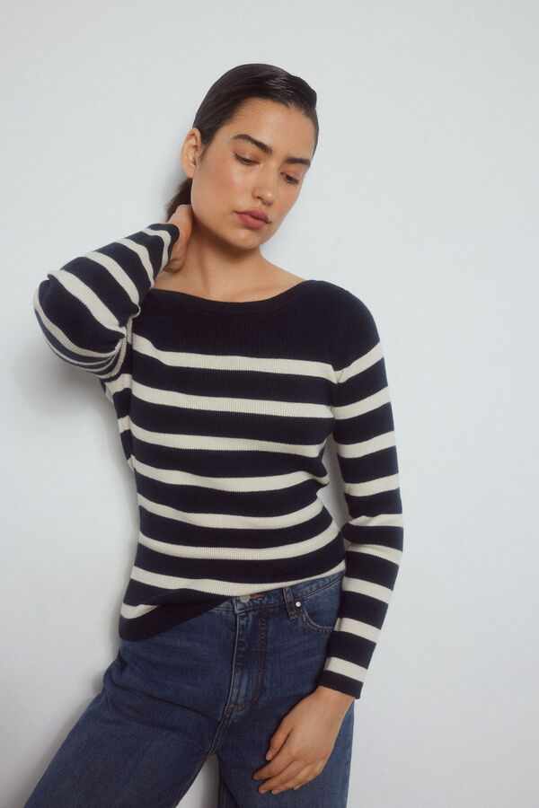 Pedro del Hierro Striped ribbed jumper with buttons Blue