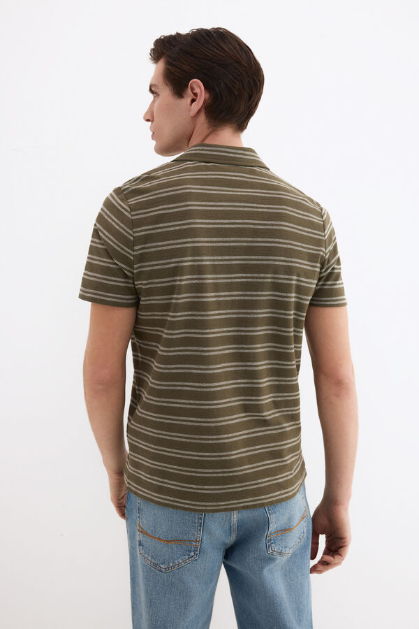 Pedro del Hierro Striped rustic polo shirt Green