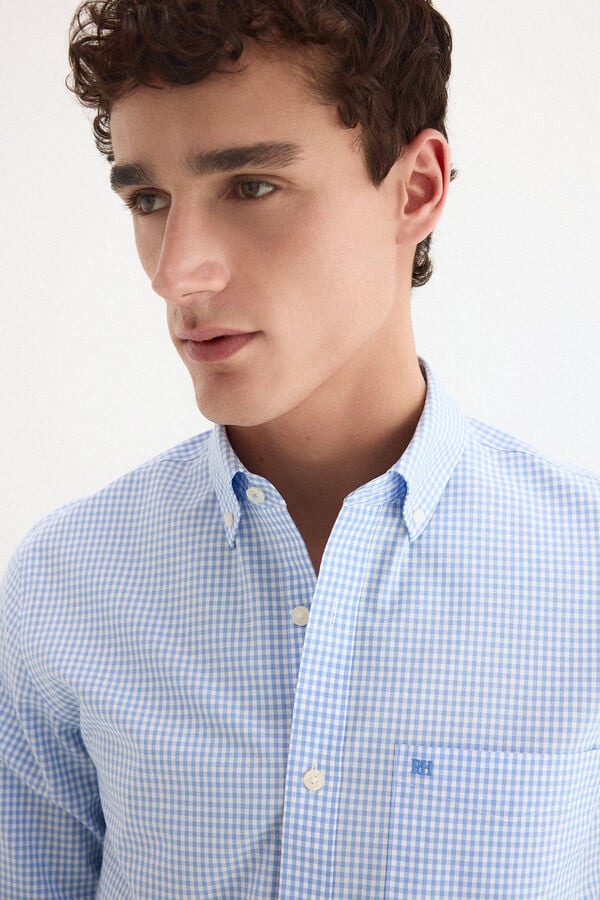 Pedro del Hierro Non-iron stain-resistant gingham print shirt Blue