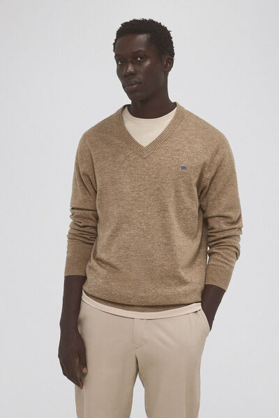 Pedro del Hierro Wool/cashmere V-neck jumper Beige