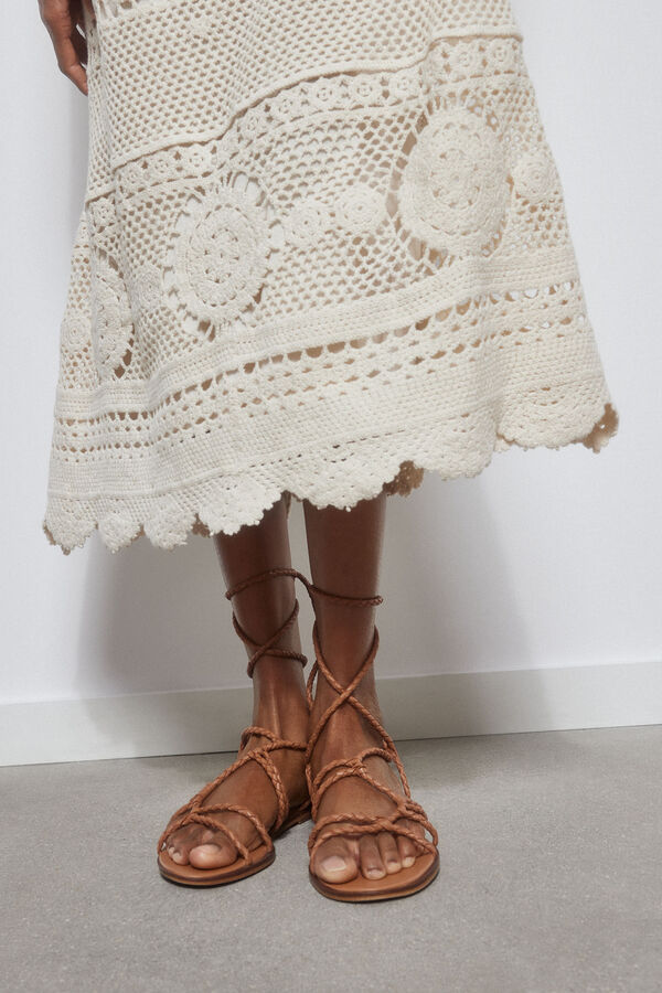Pedro del Hierro Crochet dress with rosettes Beige