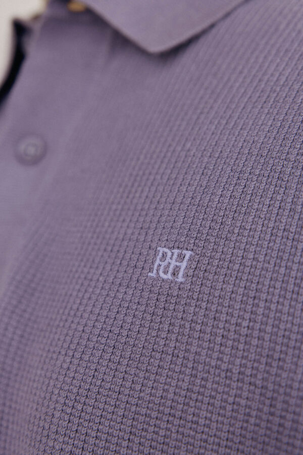 Pedro del Hierro Fine knit structured polo shirt neck jersey-knit  Purple