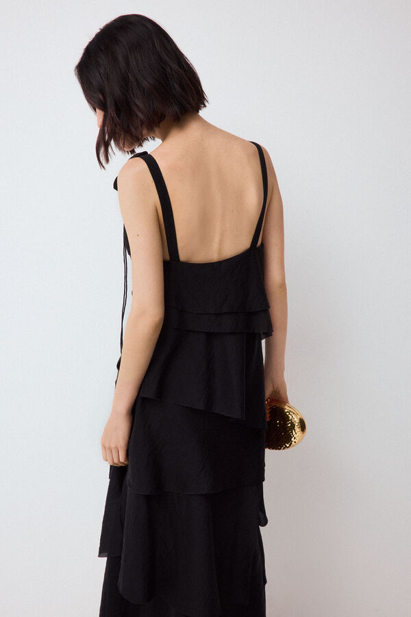 Pedro del Hierro Vestido flor volantes Negro
