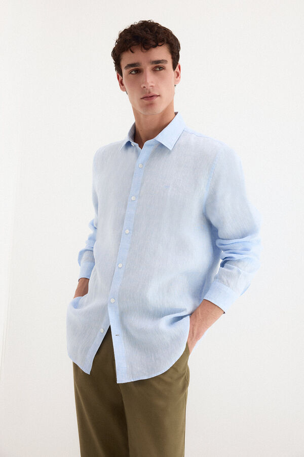 Pedro del Hierro Plain linen shirt Blue