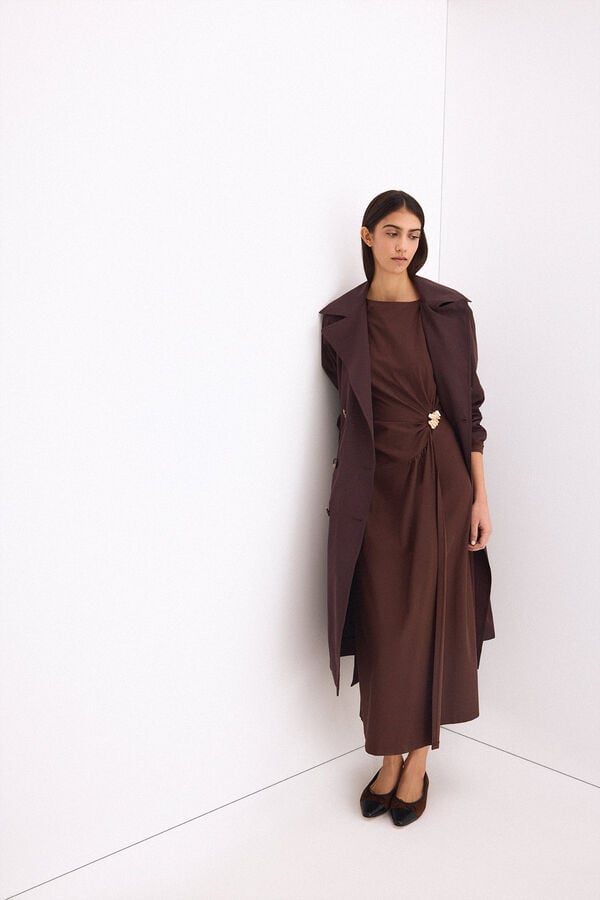 Pedro del Hierro Circular midi dress with gold brooch Brown