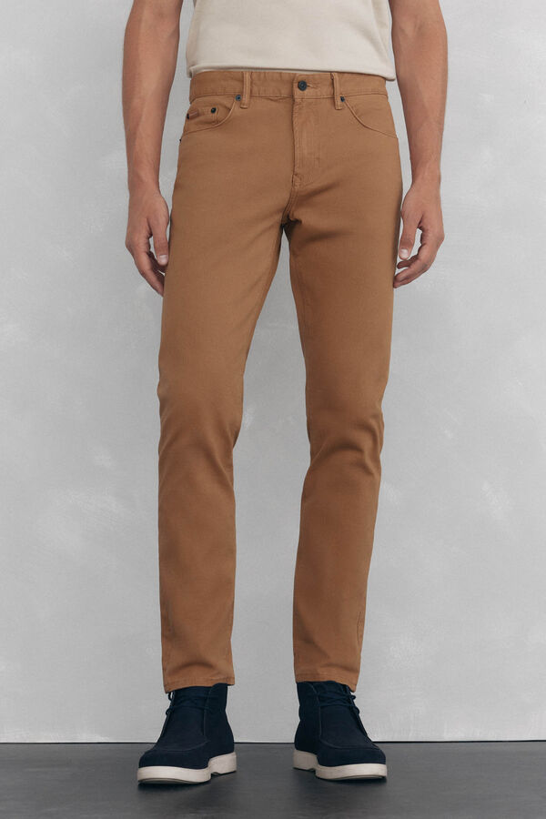 Pedro del Hierro Coloured slim fit 5-pocket trousers. Brown