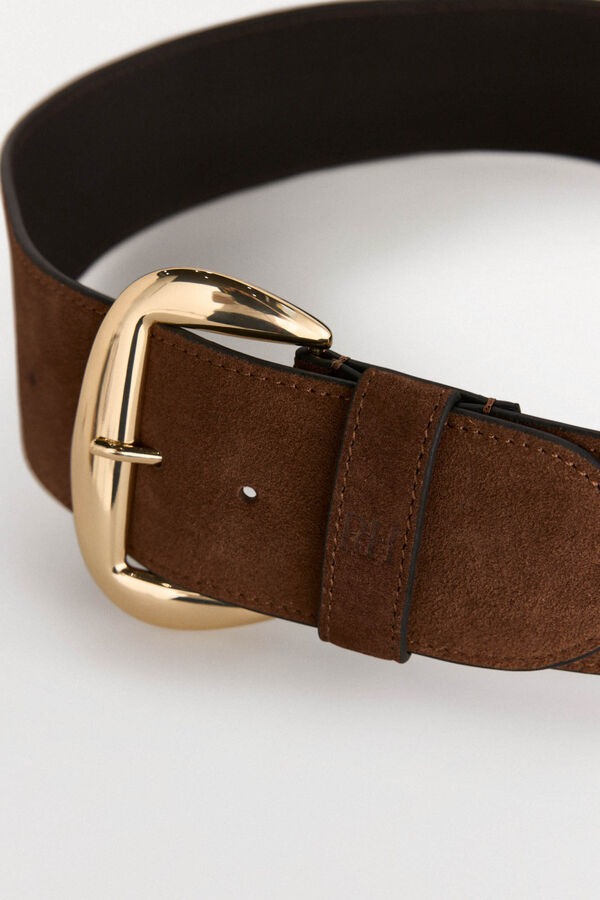 Pedro del Hierro Wide leather belt with oval buckle Beige