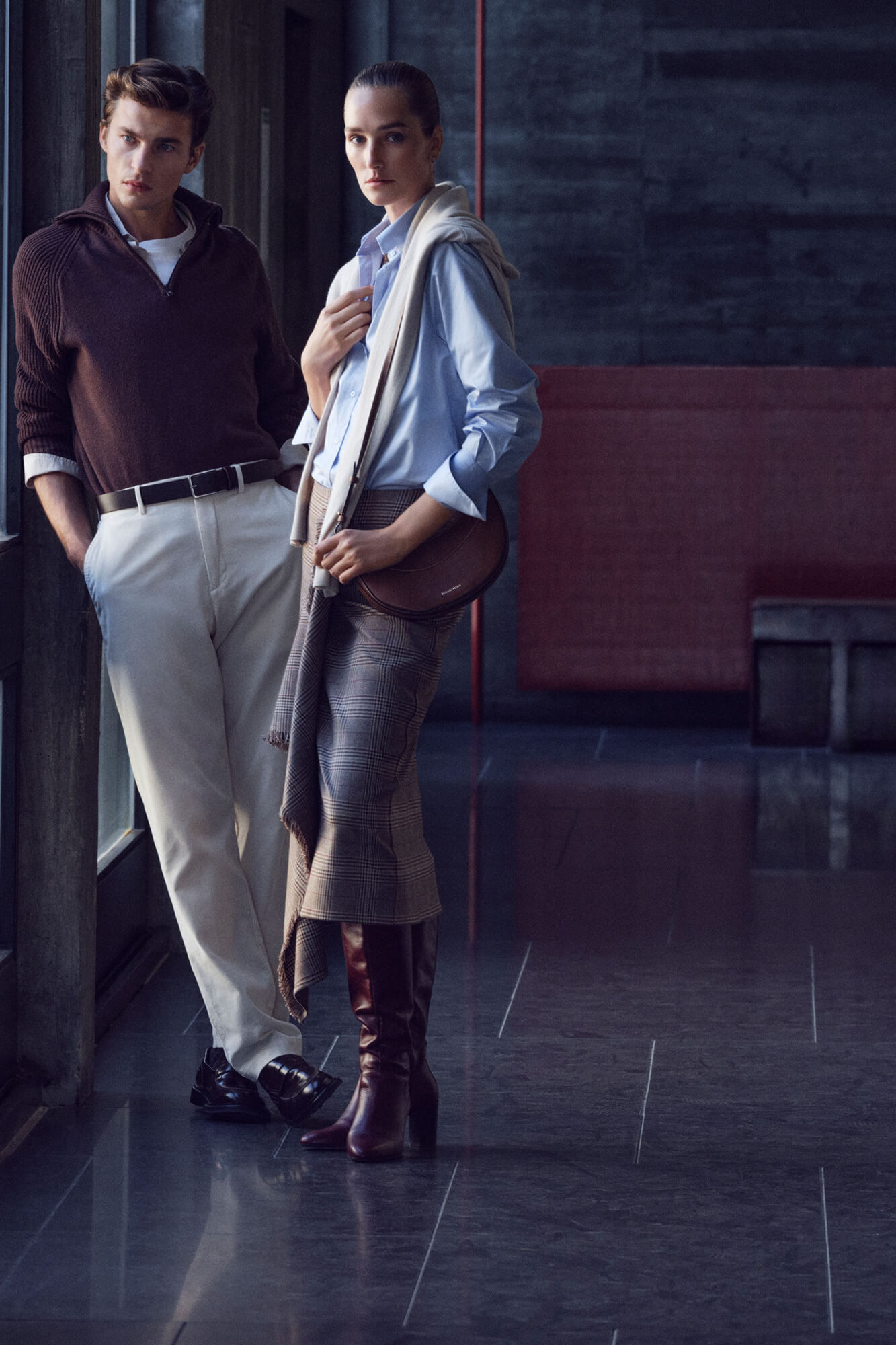 Pedro del Hierro Checkered midi skirt with frayed ruffle