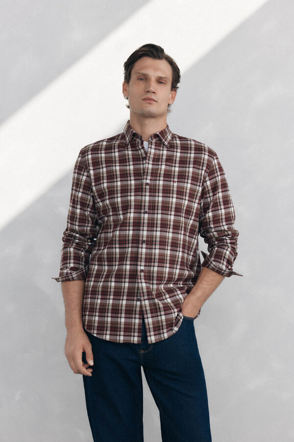 Pedro del Hierro Tencel plaid shirt Burgundy