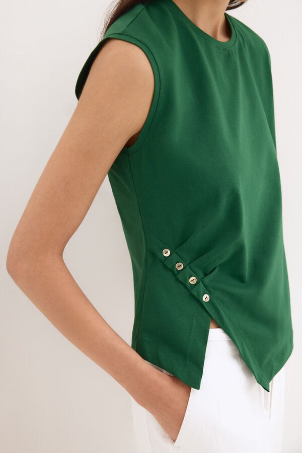 Pedro del Hierro Camiseta asim&eacute;trica sisa con detalle de botones Verde