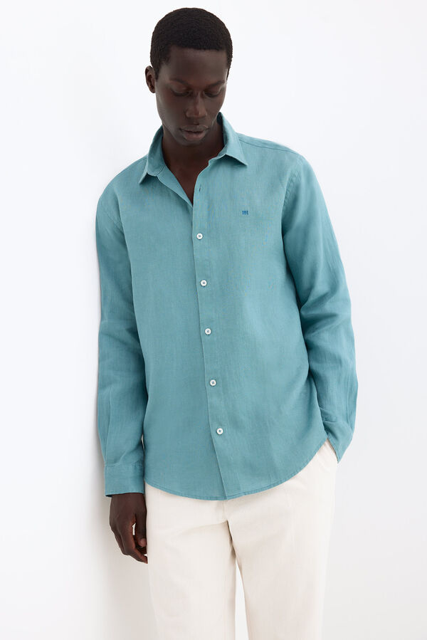 Pedro del Hierro Plain linen shirt Turquoise