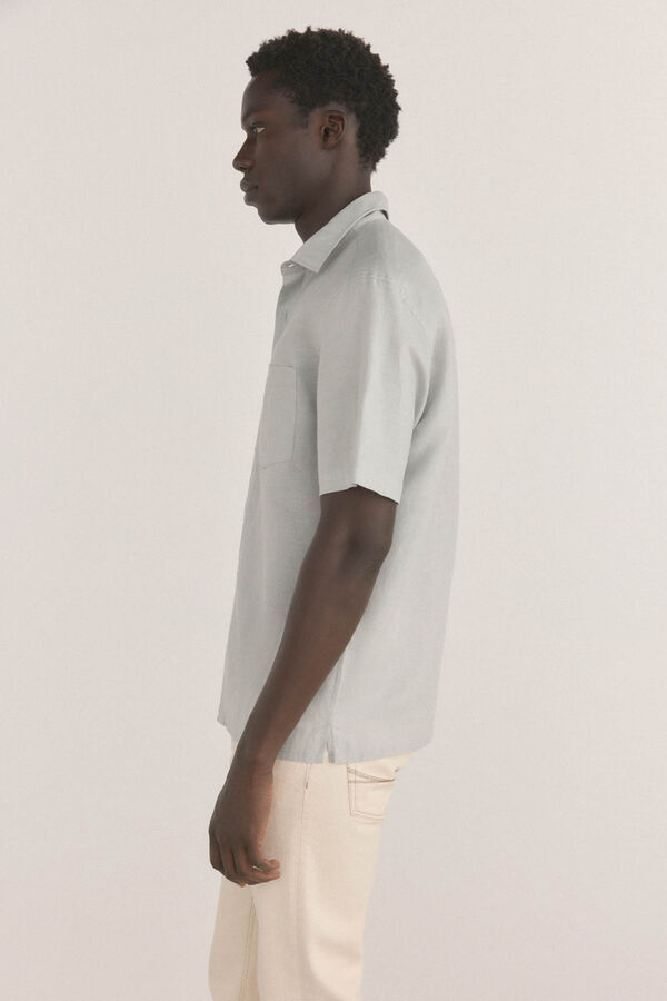 Pedro del Hierro Short sleeve fabric linen shirt Green