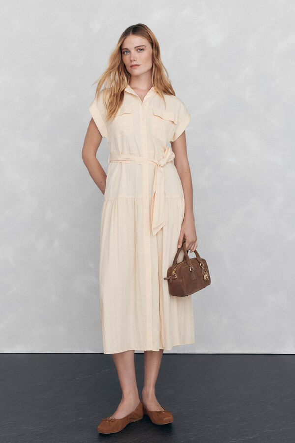 Pedro del Hierro Vestido camisa mangas comprimento midi Amarelo