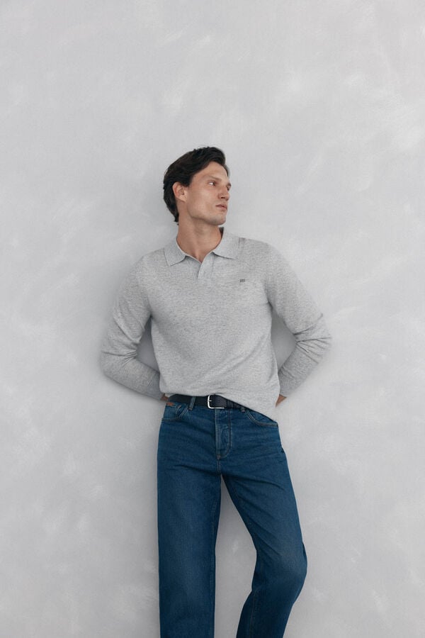 Pedro del Hierro Johnny neck sweater in merino wool and cashmere Grey