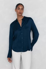 Pedro del Hierro Plain satin shirt Blue