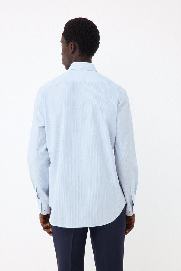 Pedro del Hierro Striped non-iron + anti-stain slim fit dress shirt Blue