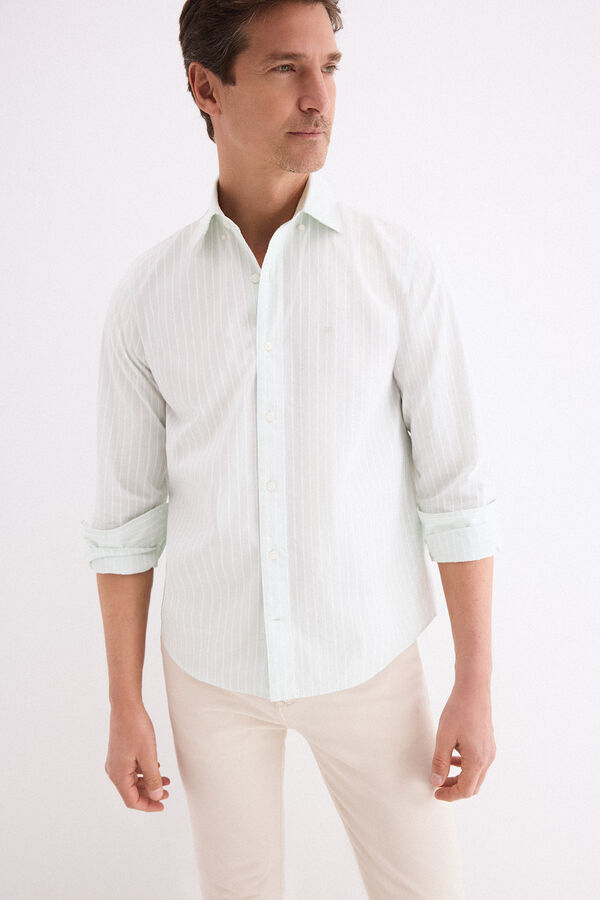 Pedro del Hierro Poplin textured striped shirt Green