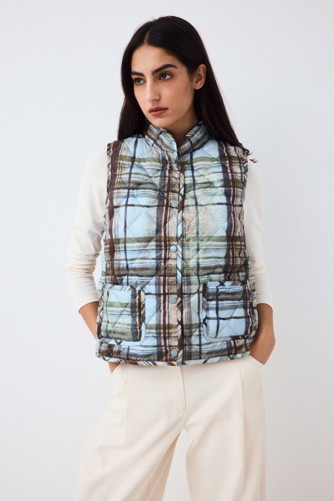 Pedro del Hierro Plaid puffer gilet