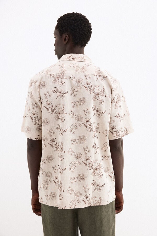 Pedro del Hierro Printed short sleeve linen cotton shirt Beige