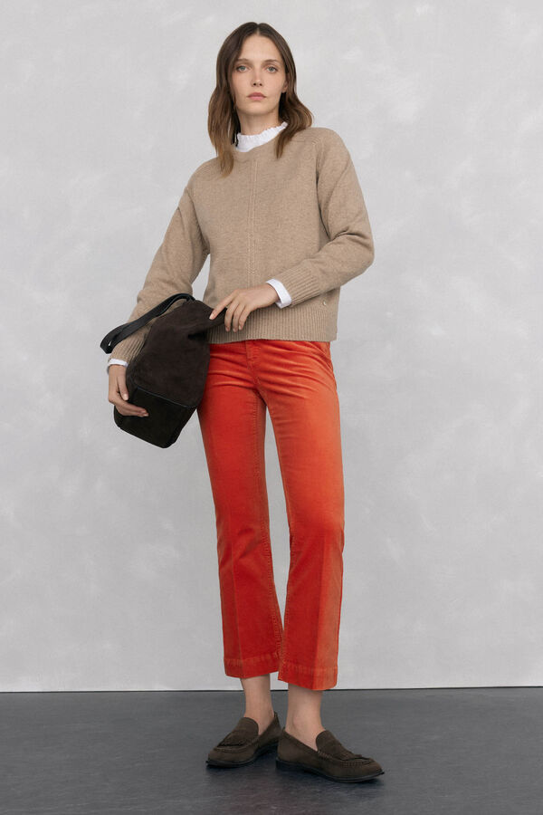 Pedro del Hierro wool sweater with a central crew neck Beige