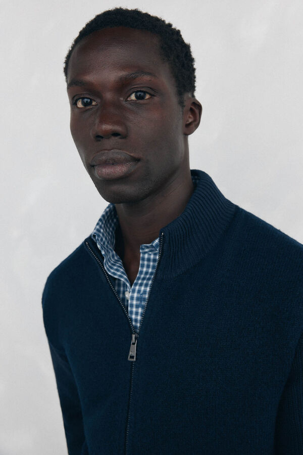 Pedro del Hierro Premium Christmas cotton cardigan with zip fastening fastening Blue