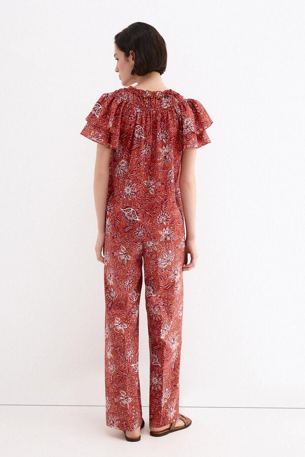 Pedro del Hierro Blusa estampada manga com folho Beige