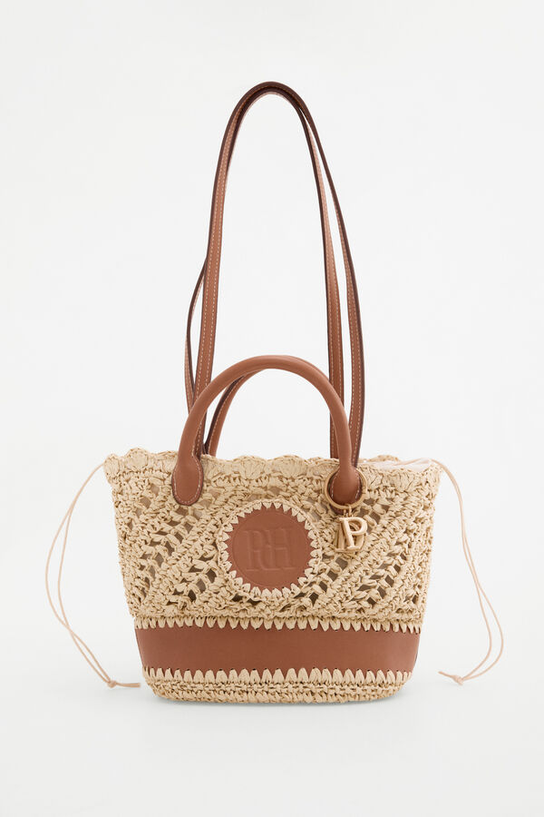 Pedro del Hierro Raffia-effect braided logo basket bag Ecru