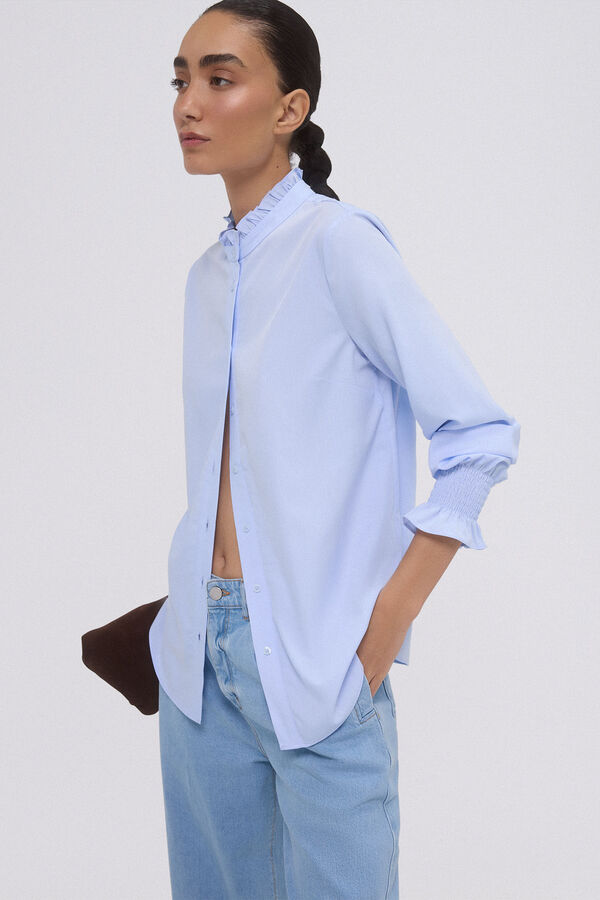 Pedro del Hierro Wide ruffle neck shirt Blue