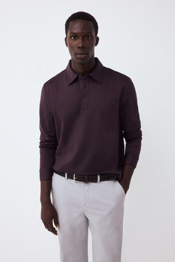 Pedro del Hierro Long sleeve link structure polo shirt Burgundy