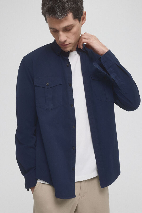 Pedro del Hierro Plain trench coat shirt with two pockets Blue